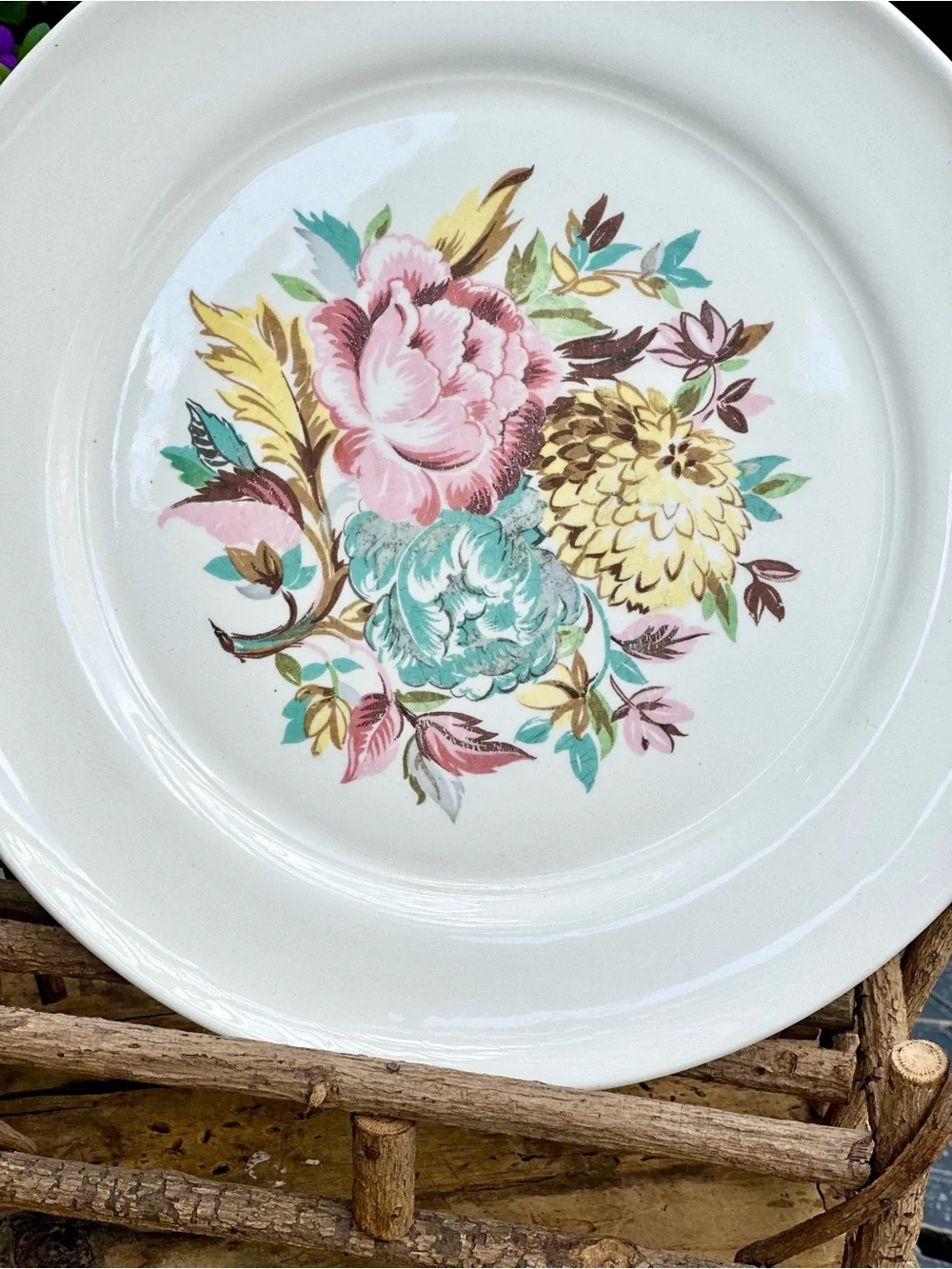 Vintage Wishmaker Regency Bouquet Limoges USA Floral Plates Set of 4